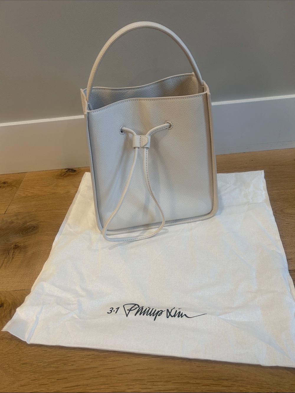 3.1 Phillip Lim Cream Pebbled Leather Drawstring Bucket Bag